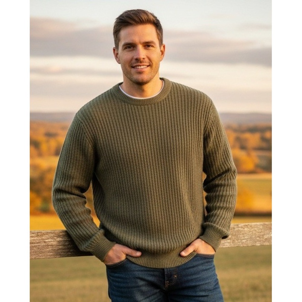 Lord & Taylor Sweater Men's M Lambswool Crew Neck Green Preppy‎ Grandpa Pullover